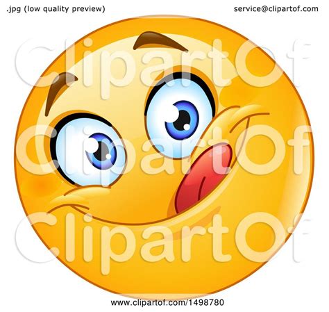 clipart of a cartoon emoji yellow smiley licking his lips royalty free vector illustration by