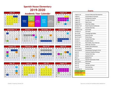 2019 2020 Elementary Calendar Spanish World School