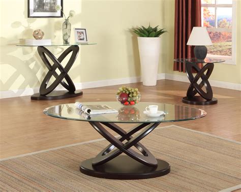 Glass Coffee And End Table Sets 3pc Coffee Table And End Tables Set With Glass Top In