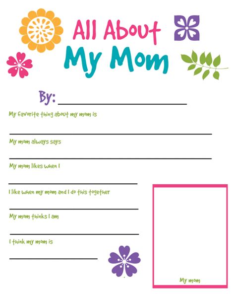 All about my mom (2015). All About My Mom Printable Worksheet For Mother's Day