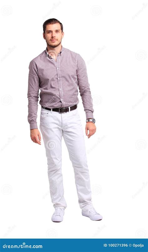 Full Body Portrait Of Young Happy Smiling Cheerful Business Man Over