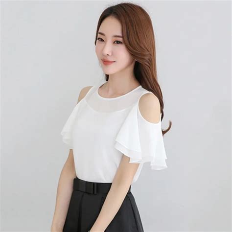 women s white chiffon blouses summer ladies causal off shoulder ruffles shirts tops camisas