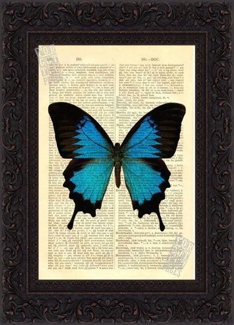 Stunning Blue Butterfly Print Mixed Media On Upcycled Dictionary