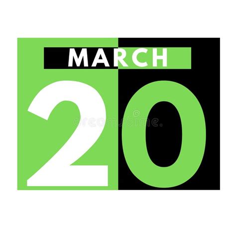 March 20 Flat Daily Calendar Icon Date Day Month Stock
