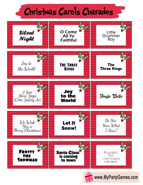 Free Printable Christmas Charades Cards