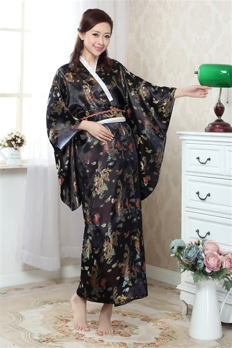 Free Shipping Black Vintage Japanese Women S Silk Satin Kimono Yukata