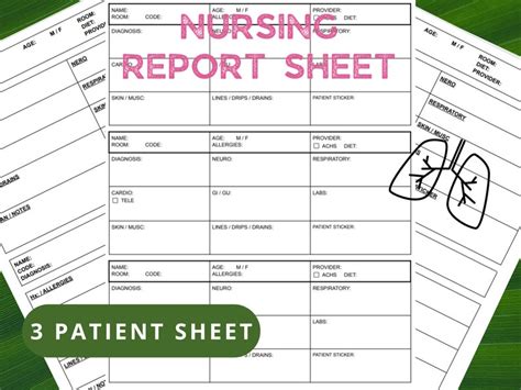 Multiple Patient Nursing Report Sheet Three Patients Etsy