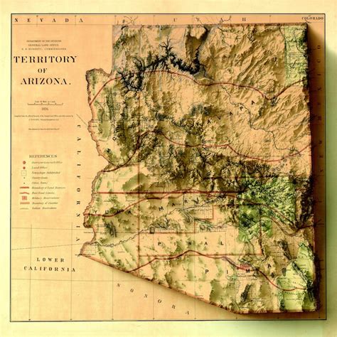 Map Of Arizona Relief Map Of Arizona Arizona Old Map Etsy