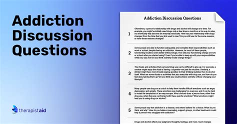 Addiction Discussion Questions Worksheet Therapist Aid