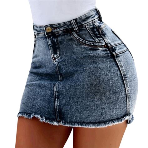 Chic Denim Skirt Blue Jean Mini Skirts New Women Summer Short Jeans Denim Female Pockets Wash