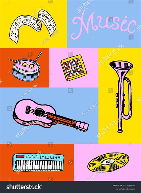 Set Musical Symbols Icons Guitar Drums Stock Vector Royalty Free