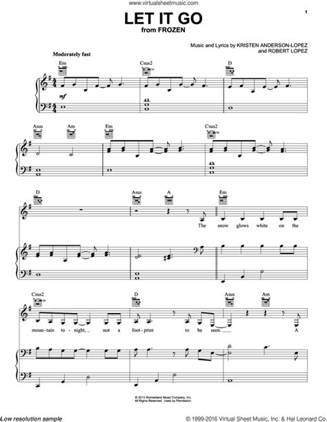 Let It Go From Frozen Sheet Music For Voice Piano Or Guitar