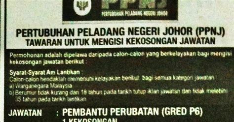 Jika terdapat sebarang masalah atau pertanyaan mengenai permohonan jawatan kosong ini, anda boleh bertanyakan pada ruangan. Jawatan Kosong Pertubuhan Peladang Negeri Johor (PPNJ ...