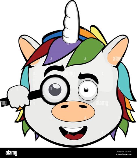 Vector Illustration Face Of A Unicorn Cartoon Observing With A