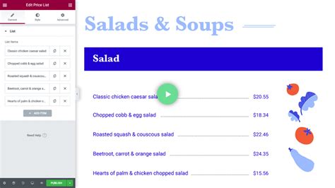 Create Restaurant Menus With Price List Widget