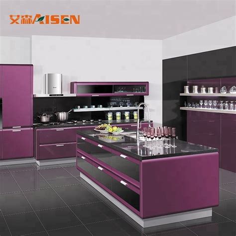 The glossy surface reflects light, making the room appear bigger. Modern Italian Purple high glossy lacquer kitchen cabinet ...