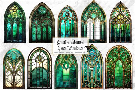 Emerald Green Stained Glass Windows Graphic By Digital Curio · Creative Fabrica