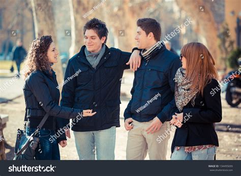 Group Friends Talking Outside Stock Photo Shutterstock