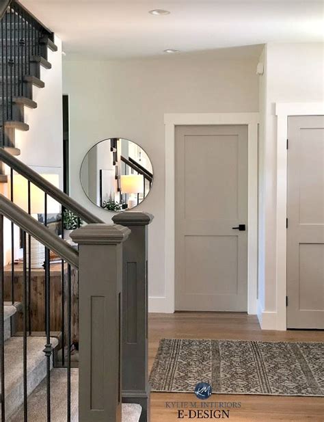 Entryway With Benjamin Moore Edgecomb Gray Lightened Revere Pewter Painted Doors White Trim