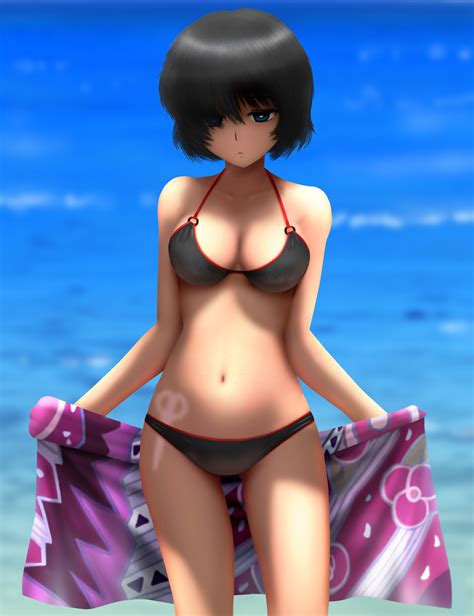Siraha Urabe Mikoto Nazo No Kanojo X Highres 1girl Bare Shoulders Beach Bikini Black