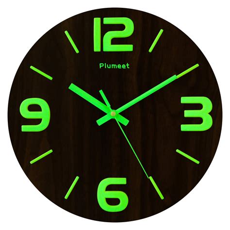 Plumeet Luminous Wall Clocks 12 Non Ticking Silent Wooden Clock