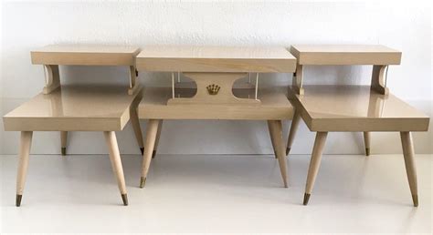 Vintage End Table Set 3 Mid Century Mcm Tables Blonde Wood Formica Step