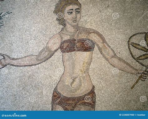 Bikini Bath Girls At Ancient Roman Mosaic Of Villa Del Casale Sicily Editorial Image Image Of