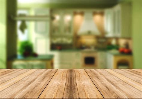 Premium Photo Wooden Board Empty Table Blurred Background Green Kitchen