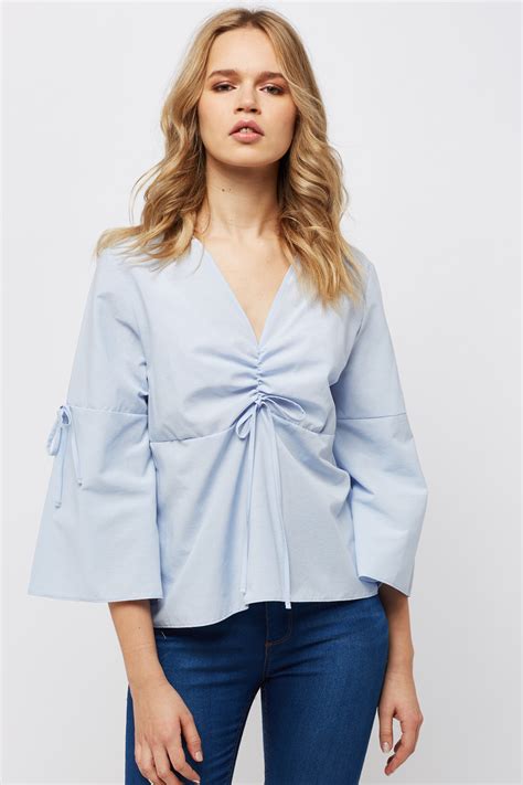 Flared Sleeve Ruched Top Just 3