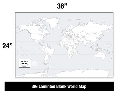 Large Blank World Outline Map Poster Laminated 36” X 24” Great