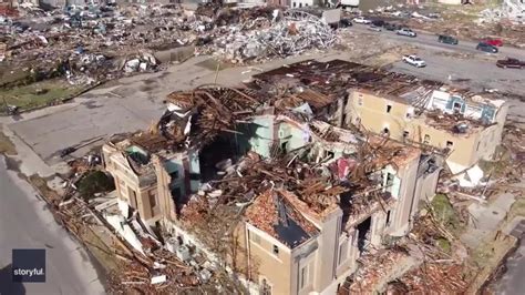 Drone Footage Captures Widespread Tornado Destruction Across Mayfield Kentucky