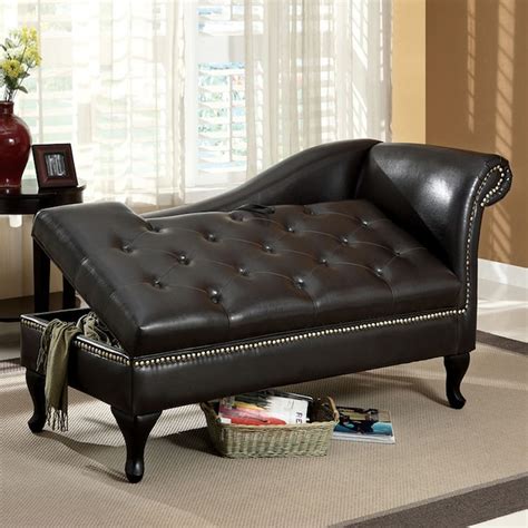 Furniture Of America Lakeport Casual Black Faux Leather Chaise Lounge In The Chaise Lounges