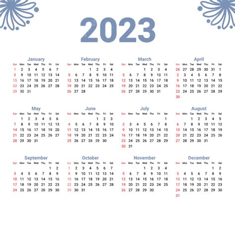 Calendário 2023 Com Flores Png 2023 Ano Novo Calendário Mensal