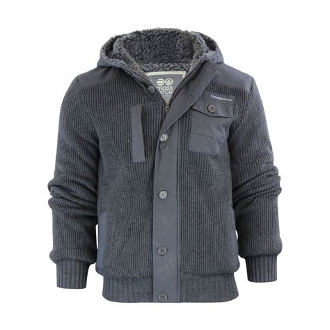 Mens Hooded Cardigan Crosshatch Charnock Heavy Knitted Hoodie Jacket