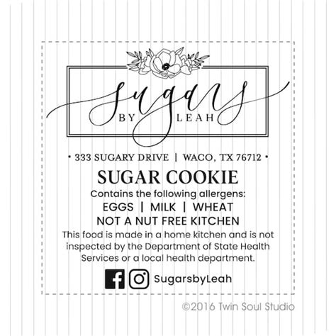 Cottage Food Label Ready To Print Image For Printing Labels Etsy New
