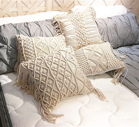Cheap Boho Decorative Pillows Macrame Bed Throw Pillows Beige Zipper