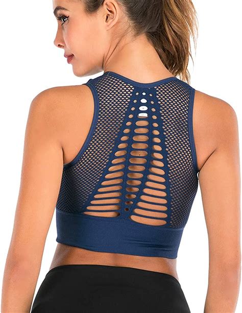 omg shop women s longline sport bra top high impact mesh openwork workout running crop to