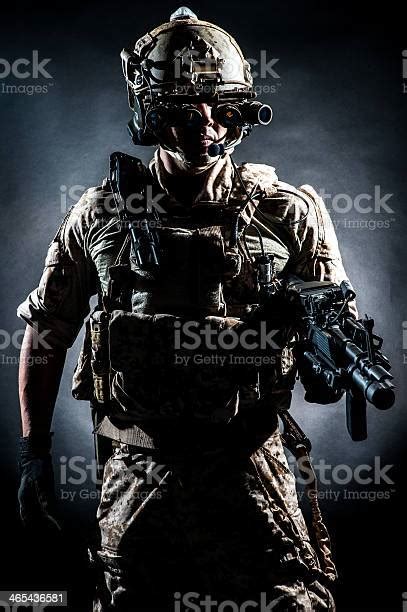 Soldier Man Hold Machine Gun Style Fashion Stock Photo Download Image