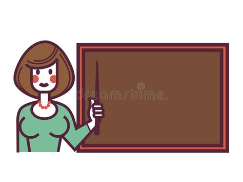 Female Teacher With Pointer Stands Near Blackboard Illustration Stock