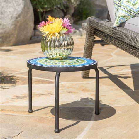 Black Ceramic Outdoor Side Table Table Outdoor Side Tile Ceramic Iron Frame Blue Harington The