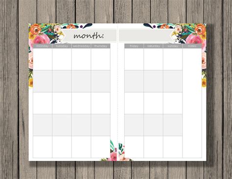 Monthly Calendar Printable A5 Size Monthly Calendar Across 2 Half Pages Blank Month Calendar