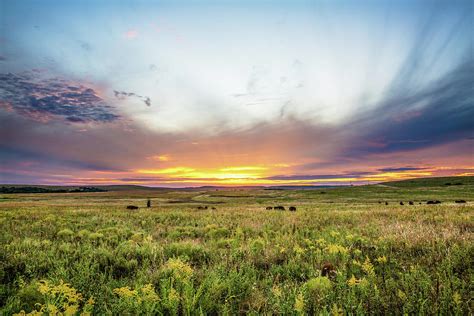 Tallgrass Prairie Incredible Sunset Over Open Plains In Oklahoma By