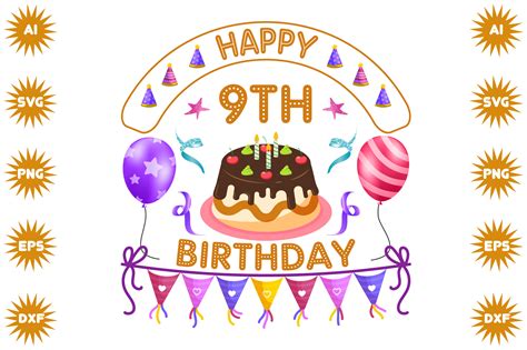 Happy 9th Birthday Graphic By Brenbox · Creative Fabrica