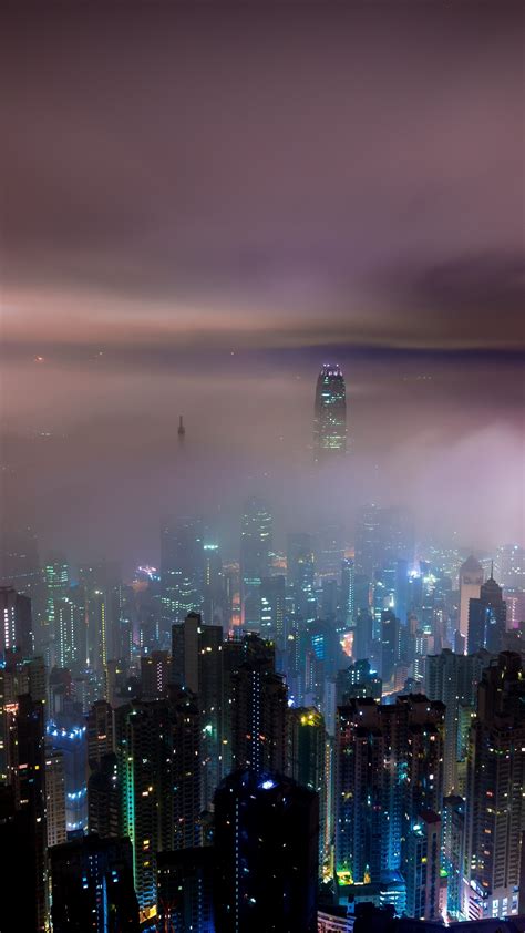 2160x3840 Hong Kong Buildings Night Lights Mist Sony Xperia Xxzz5