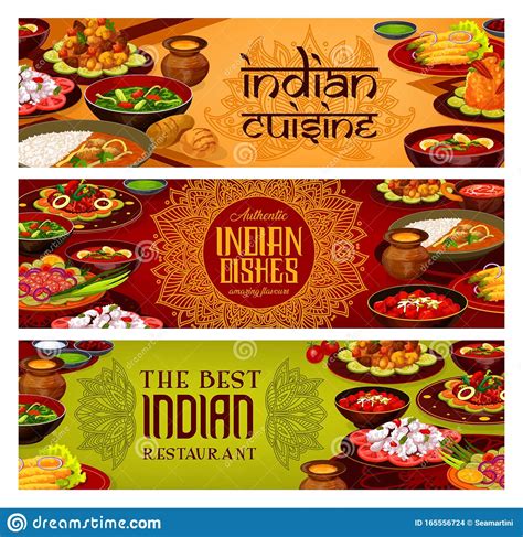 Indian Restaurant Authentic India Food Dishes Stock Vector