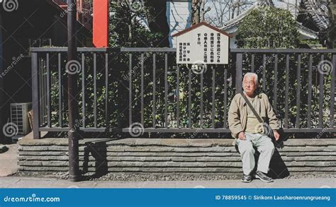The Old Man Is Sitting On The Bench Asakusa Japan Editorial Image Image Of Japan Landscape
