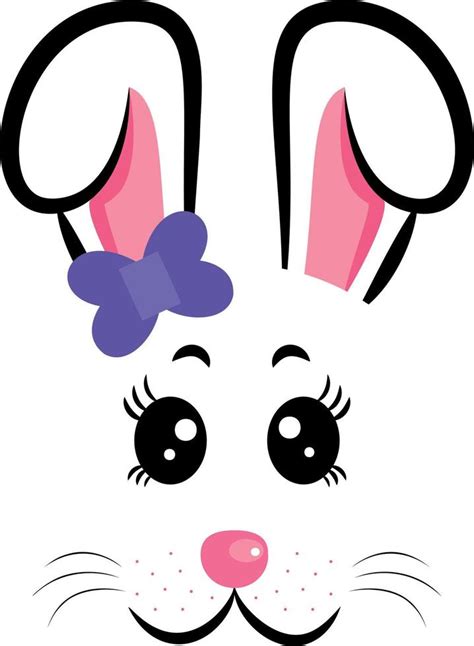 Kawaii Bunny Face With Purple Bowrabbit Symbol Of 20233 Yearvector