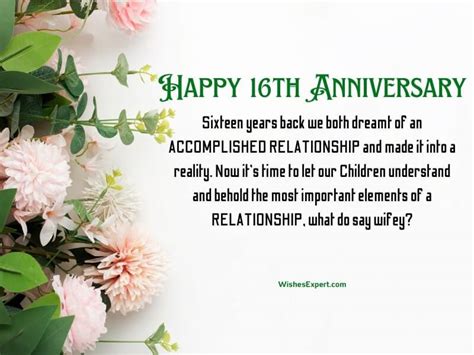 Happy 16th Anniversary Wishes And Messages