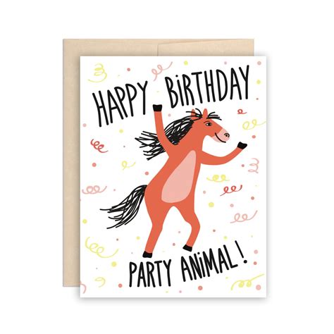 Party Animal Horse Happy Birthday Card Funny Birthday Card Etsy