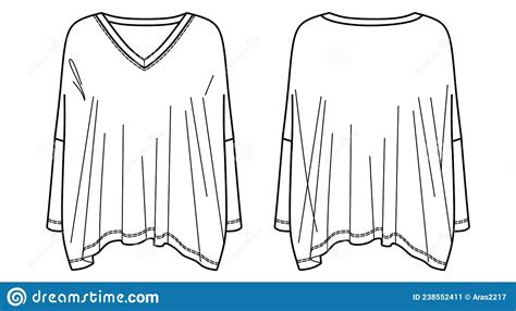 Woman V Neck Oversize Blouse Technical Drawing Stock Vector